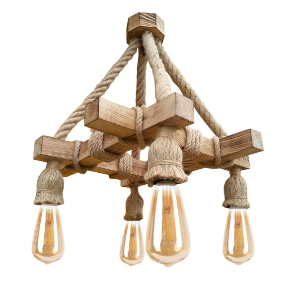 Ahşap Avize Cafe Bar Restoran Salon Otel için avize Özenerek Elle yapılmış halatlı avize