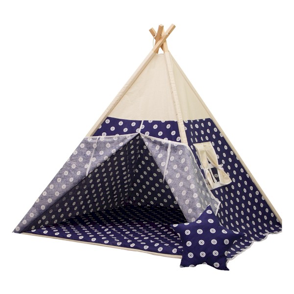 Altev Puantiyeli Ahşap Çoçuk Çadırı Kızılderili Çadırı Oyun Evi Oyun Çadırı Kamp Çadırı Minderli