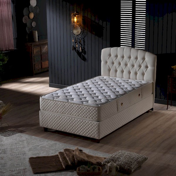 Armoni Baza+Başlık+Yatak Seti Krem Tek Kişilik 90X190 Cm